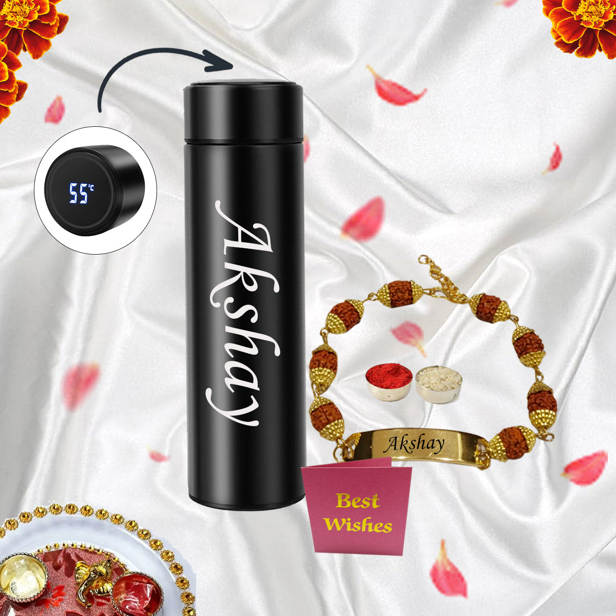 Prithvi Customized Temperature Bottle (Black) & Rakhi Hamper