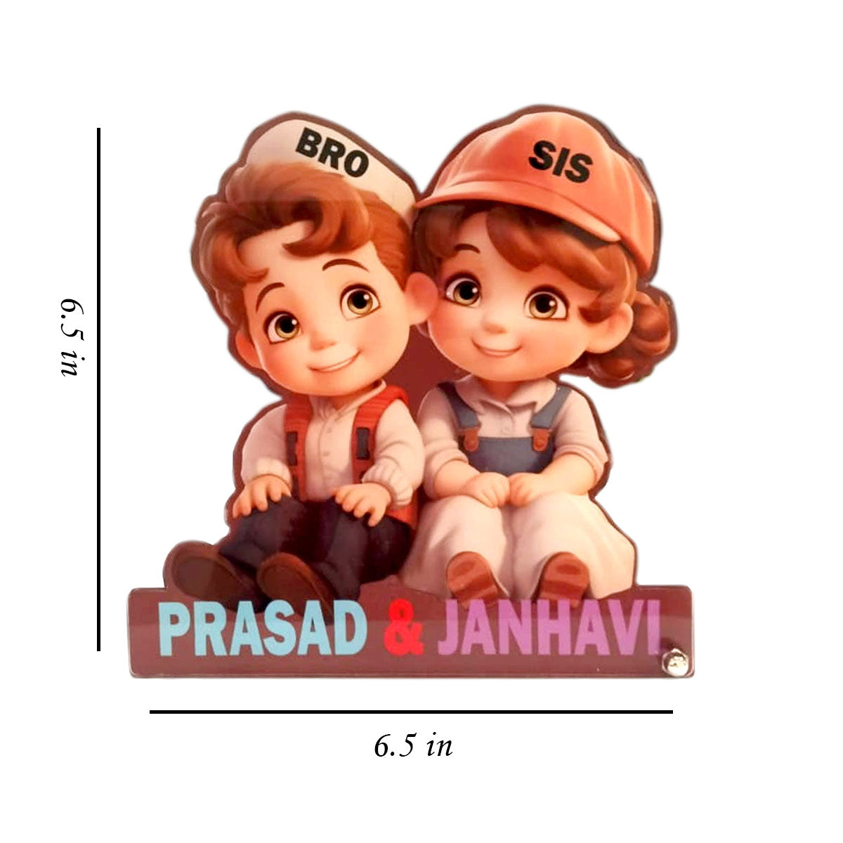 Acrylic Cartoon Caricature with Customized Name for Brothers & Sisters