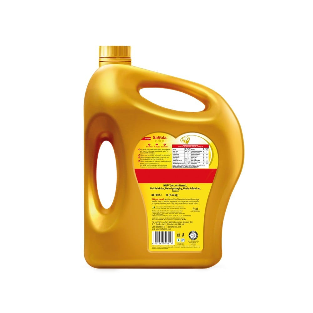 Saffola Gold Power of 3 Refined Blended Cooking Oil : 3 ltr