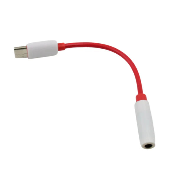Red and white cable adapter on a white background