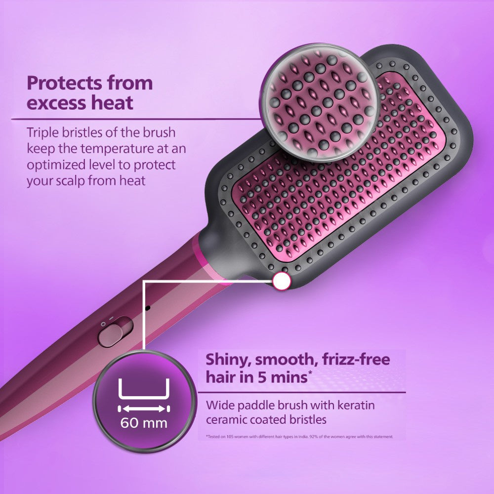 Philips BHH730/00 Heated Hair Straightener Brush (Black & Pink) : 1 unit