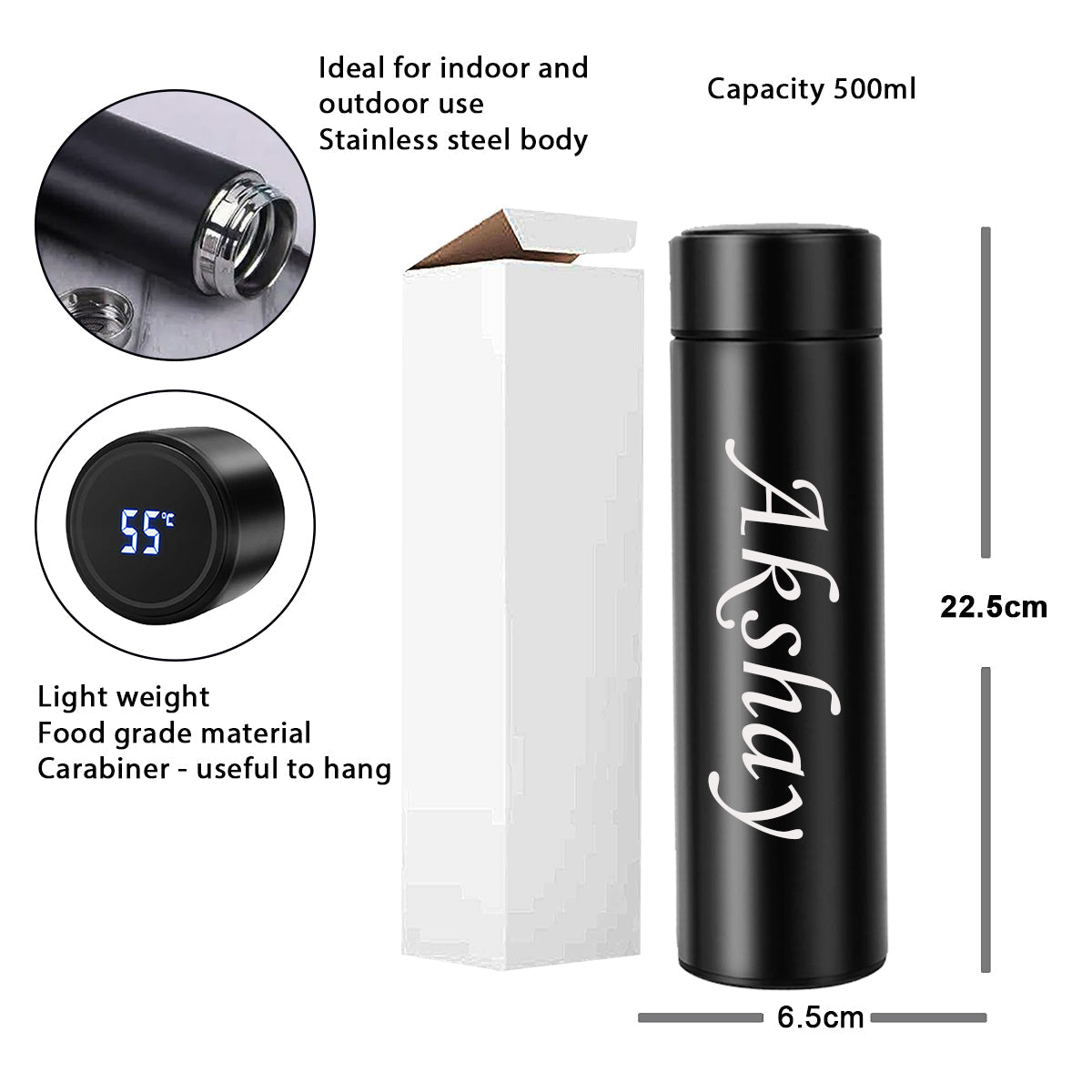 Prithvi Customized Temperature Bottle (Black) & Rakhi Hamper
