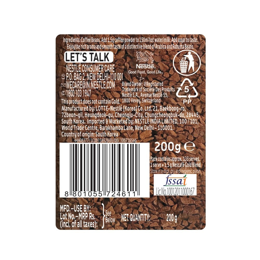 Nescafe Gold Blend Premium Freeze Dried Instant Coffee : 185 g