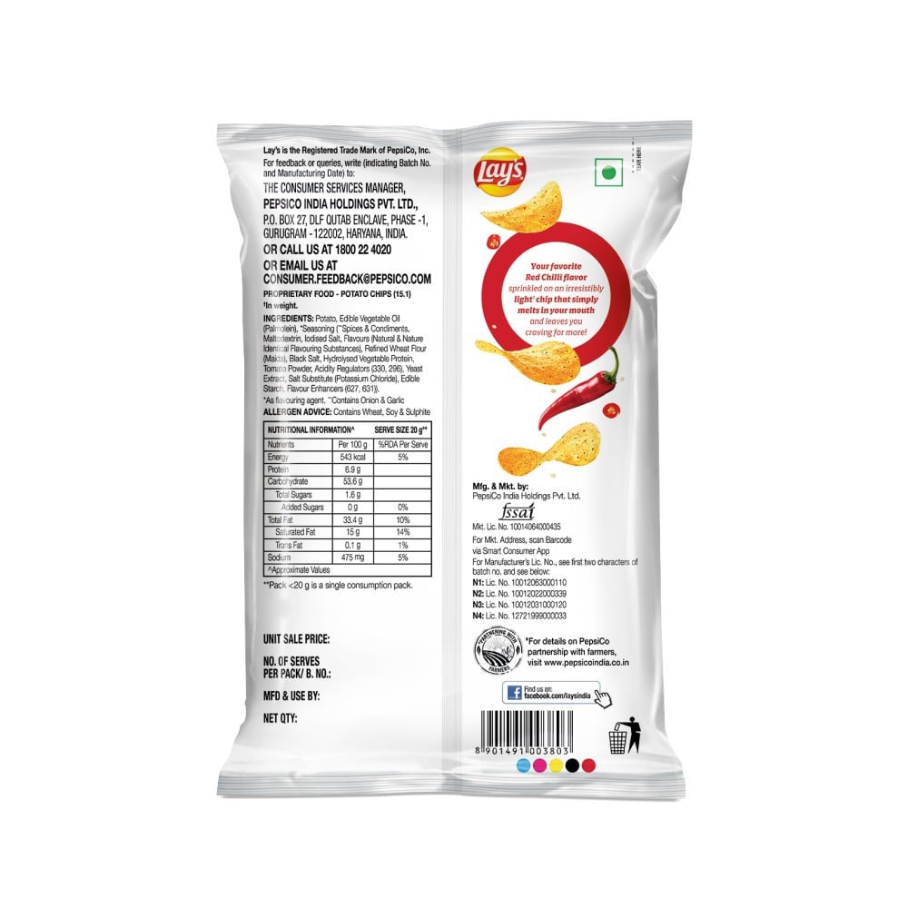 Lay's Wafer Potato Chips (Red Chilli) : 82 g