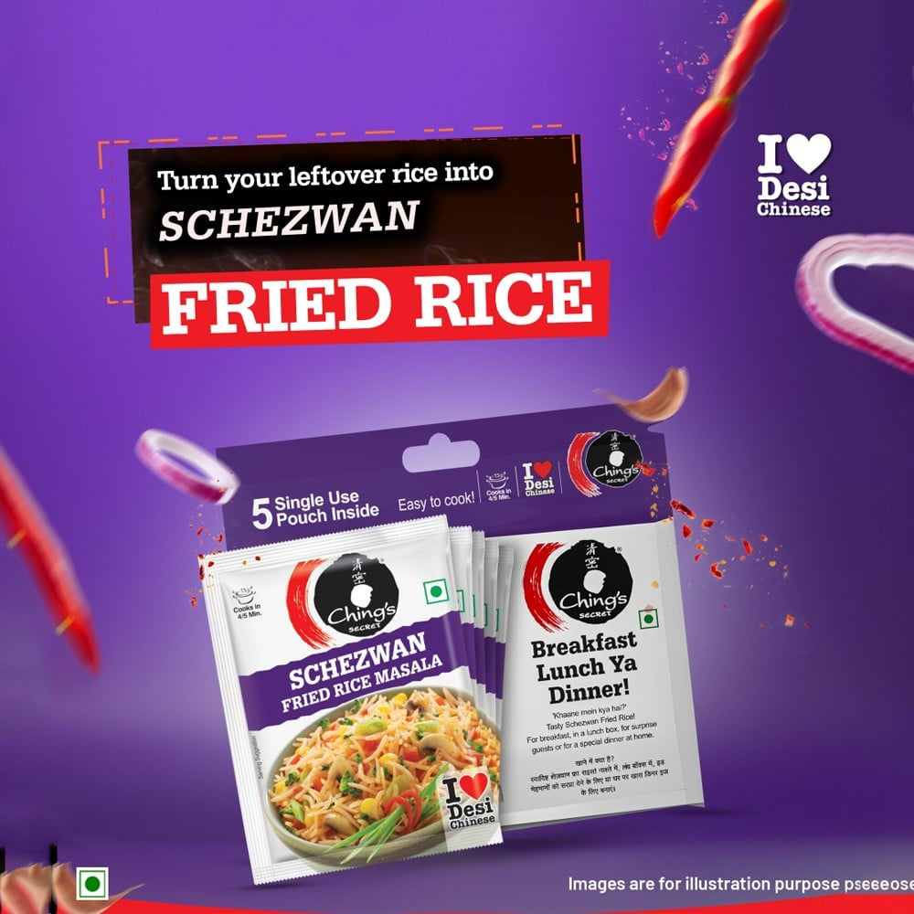 Ching's Secret Schezwan Fried Rice Masala Instant Mix - 5 Single Use Pouches : 5 x 20 g