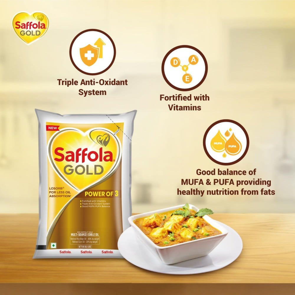 Saffola Gold Power of 3 Refined Blended Cooking Oil : 1 ltr