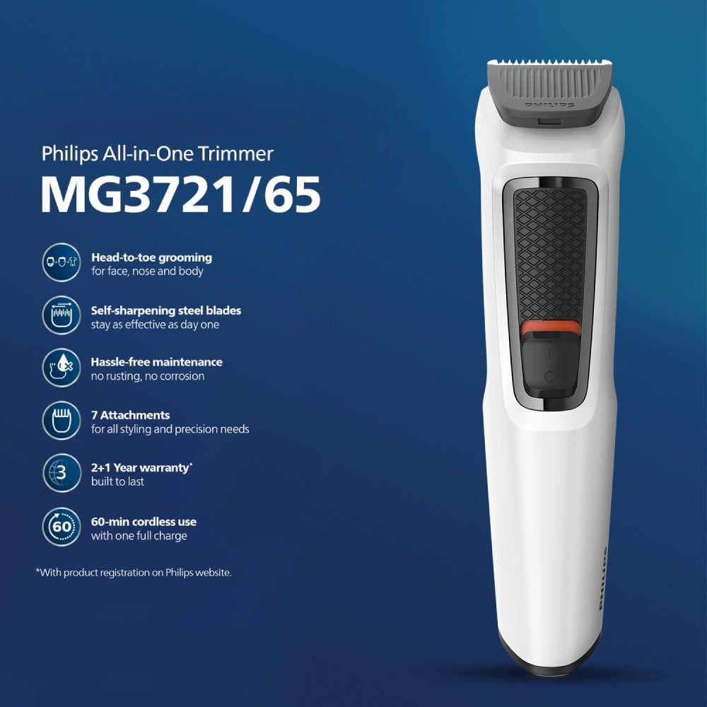 Philips MG3721/65 7 in 1 Multi Grooming Trimmer Kit (White) : 1 unit