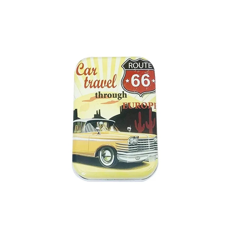 Car Travel Through Europe - Route 66 Design Empty Tin Box