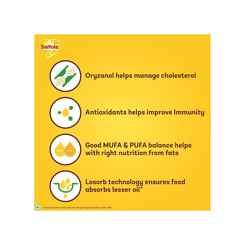 Saffola Gold Power of 3 Refined Blended Cooking Oil - Pack of 2 : 2 x 1 ltr