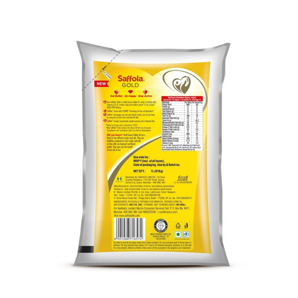 Saffola Gold Power of 3 Refined Blended Cooking Oil : 1 ltr