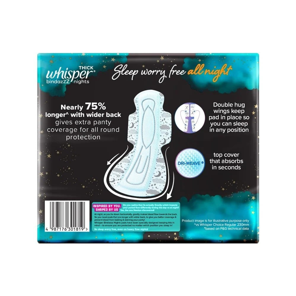 Whisper Bindazzz Nights Sanitary Pads (XXXL) : 20 pieces