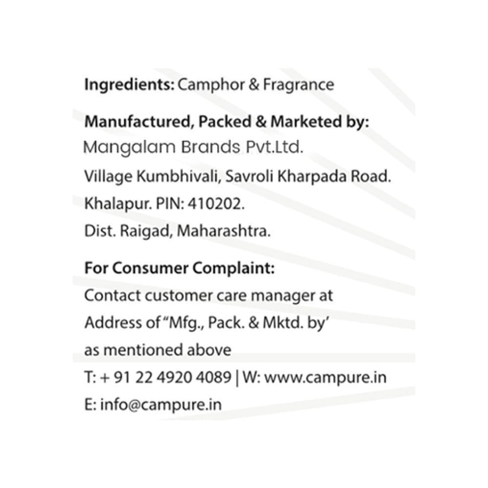 CamPure 100% Organic Camphor Car Freshener Cone - Jasmine : 60 g