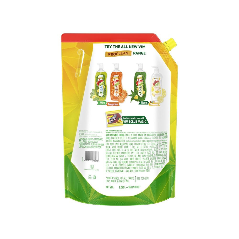 Vim Lemon Dishwash Gel with Tropical Lemon Freshness : 3.2 ltr