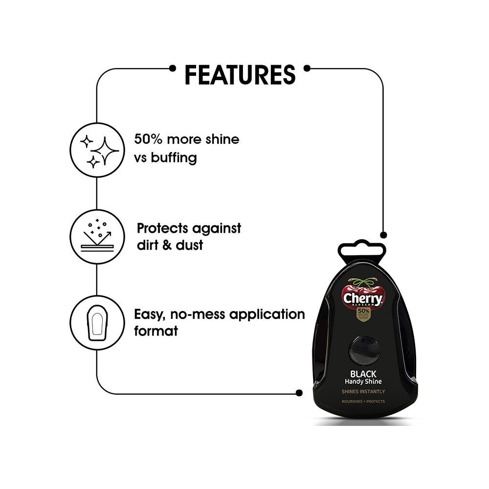 Cherry Blossom Black Liquid Shoe Polish + Black Handy Shoe Shiner + Black Wax Shoe Polish Combo : 75 ml + 1 unit + 40 g