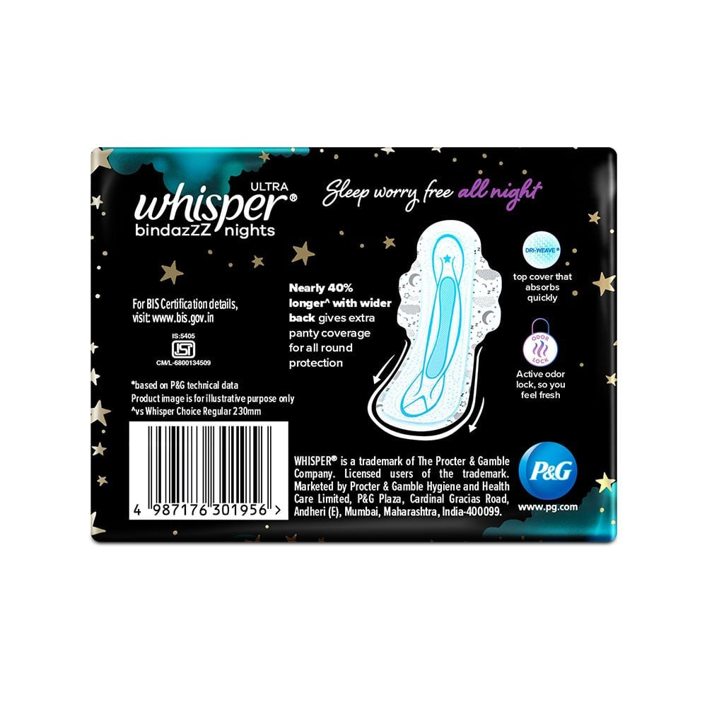 Whisper Ultra Bindaz Nights Sanitary Pads : 7 pieces