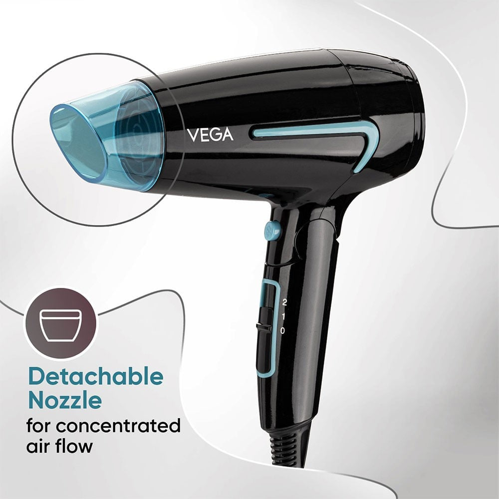 Vega U Style Foldable Hair Dryer, VHDH-24 (Black, 1600W) : 1 unit