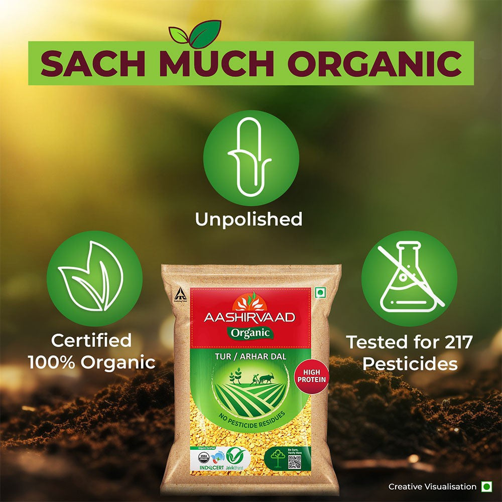Aashirvaad 100% Organic Arhar Dal /Tur Dal : 1 kg