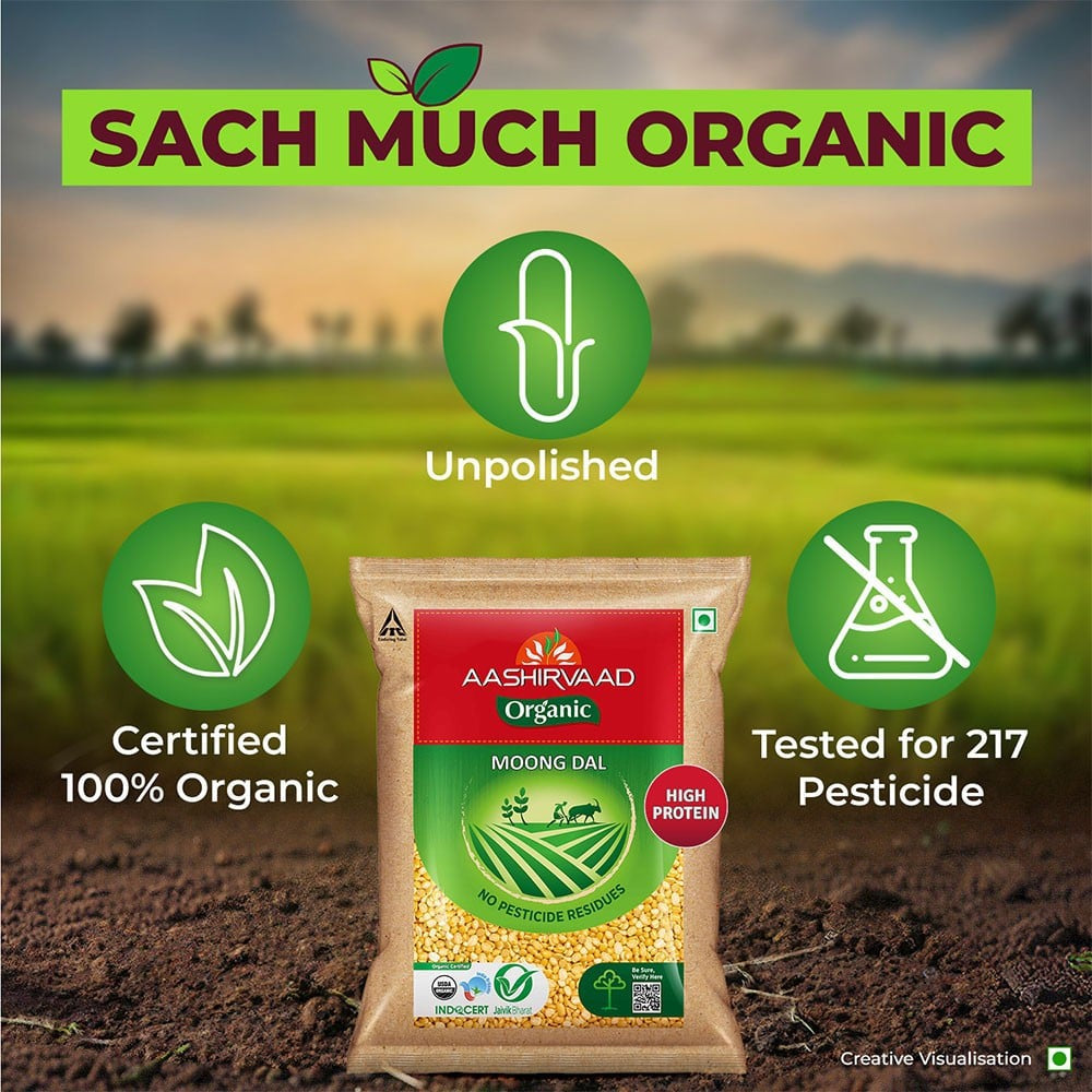 Aashirvaad 100% Organic Moong Dal (Dhuli) : 500 g