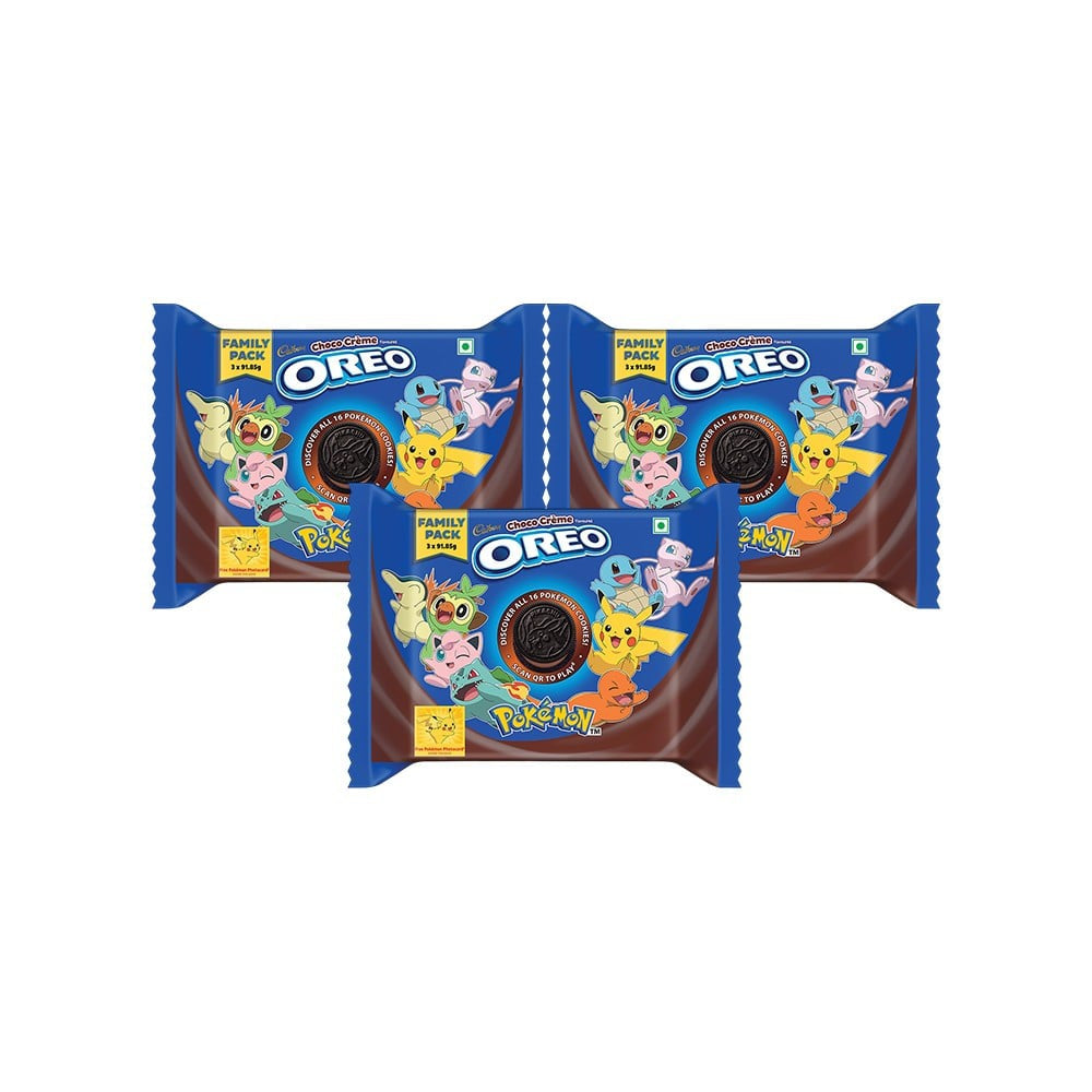 Cadbury Oreo Pokemon Chocolate Flavour Creme Sandwich Cream Biscuits Family Pack - Pack of 3 : 3 x 288.75 g