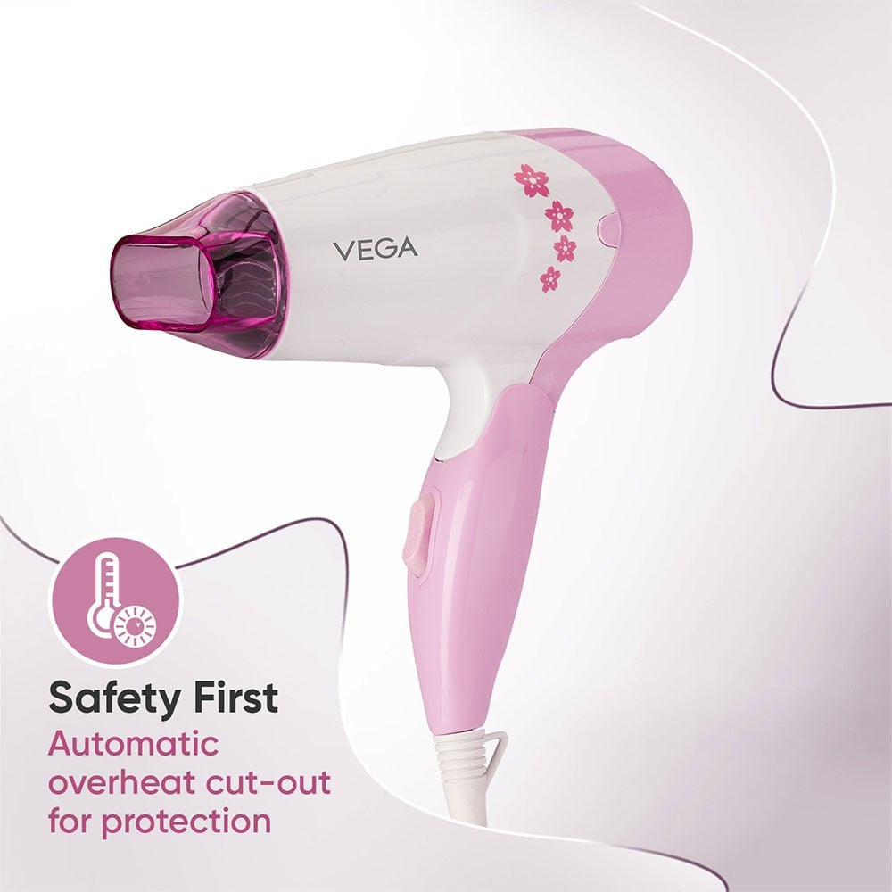 Vega Insta Glam Foldable Hair Dryer, VHDH-20 (Pink, 1000W) : 1 unit