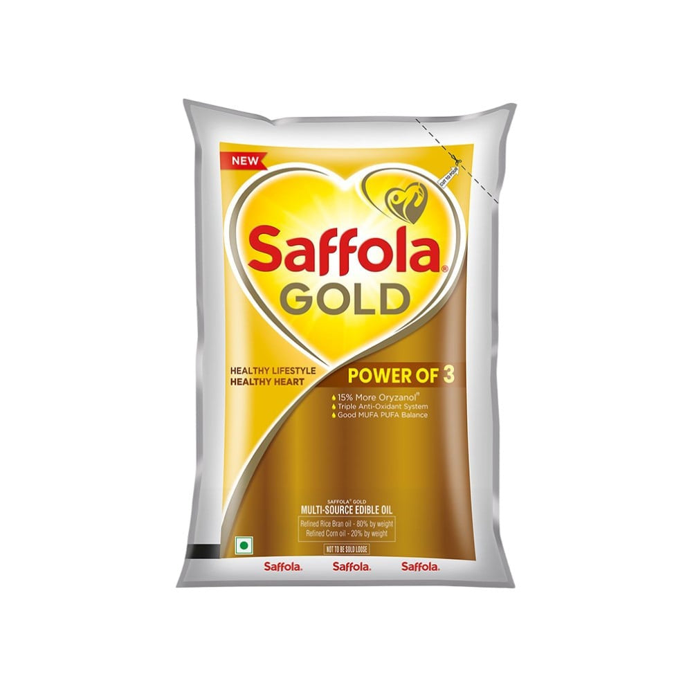 Saffola Gold Power of 3 Refined Blended Cooking Oil - Pack of 2 : 2 x 1 ltr