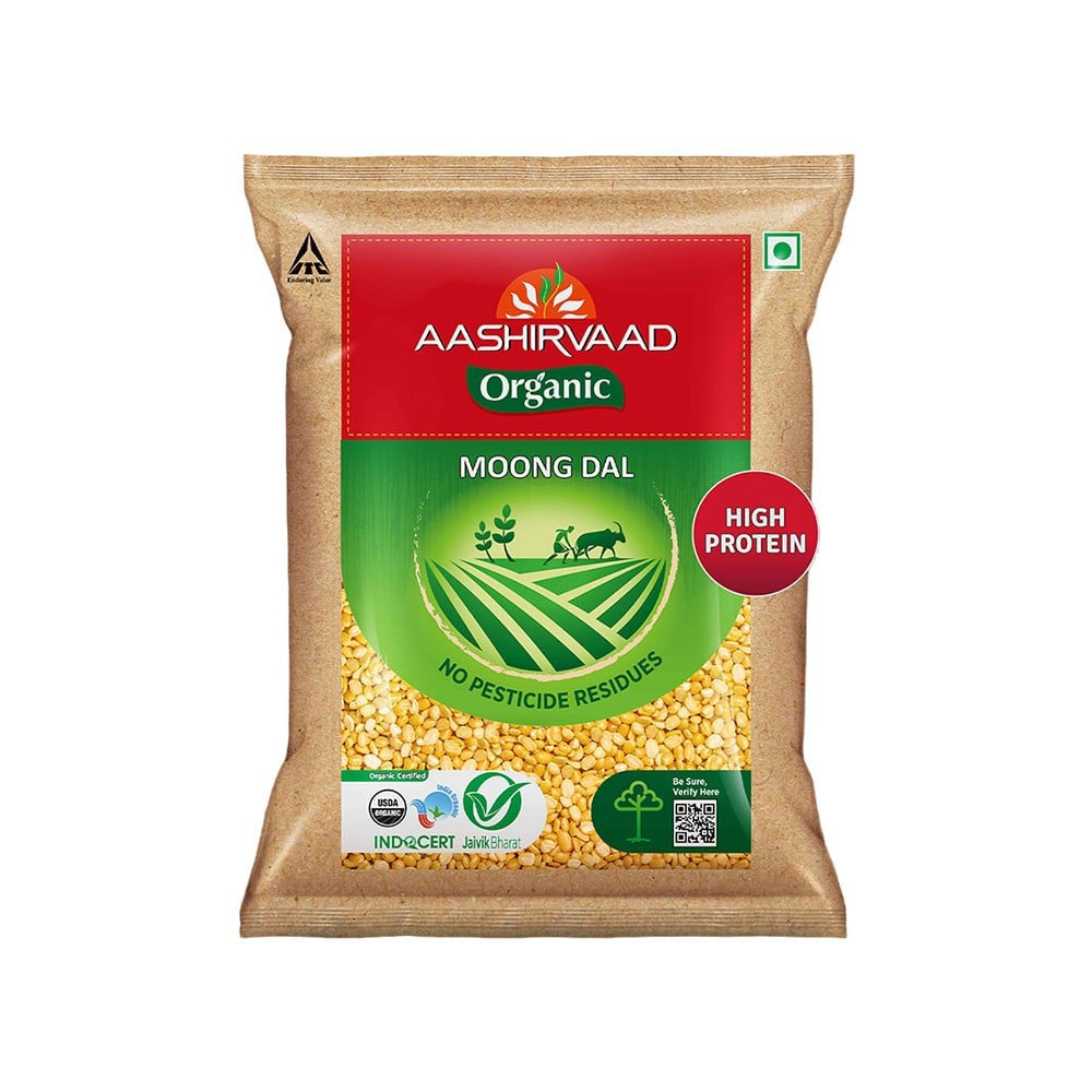 Aashirvaad 100% Organic Moong Dal (Dhuli) : 500 g