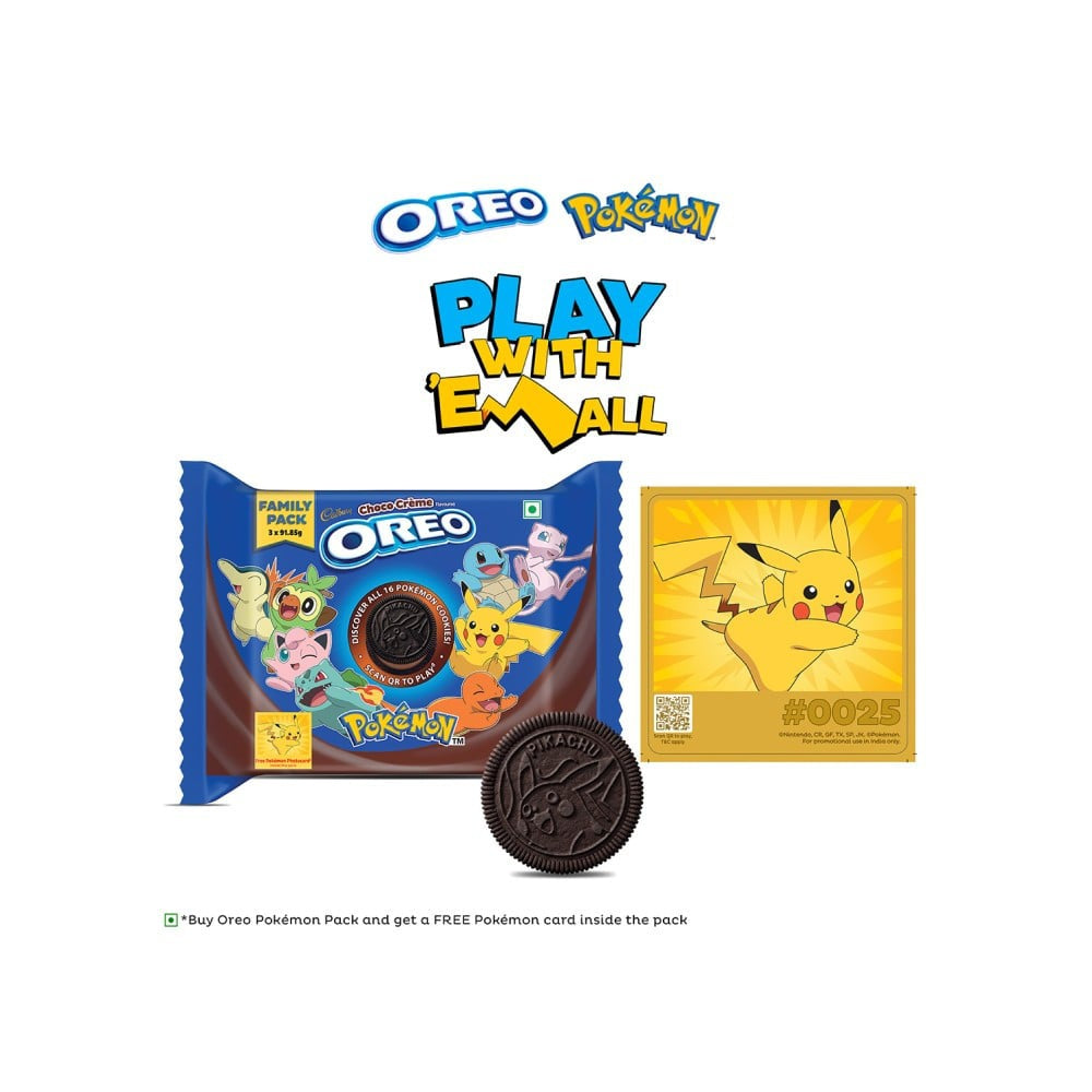 Cadbury Oreo Pokemon Chocolate Flavour Creme Sandwich Cream Biscuits Family Pack - Pack of 3 : 3 x 288.75 g