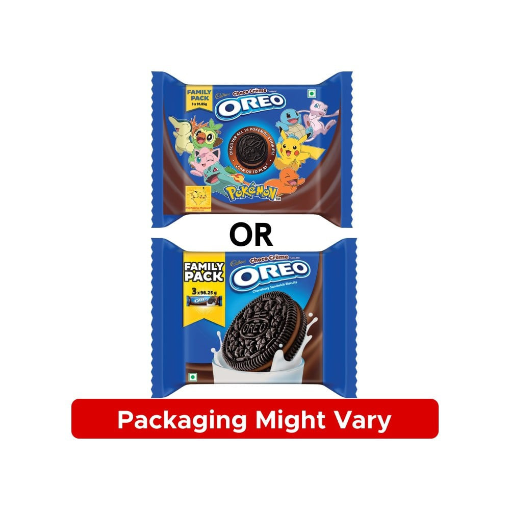 Cadbury Oreo Pokemon Chocolate Flavour Creme Sandwich Cream Biscuits Family Pack : 288.75 g
