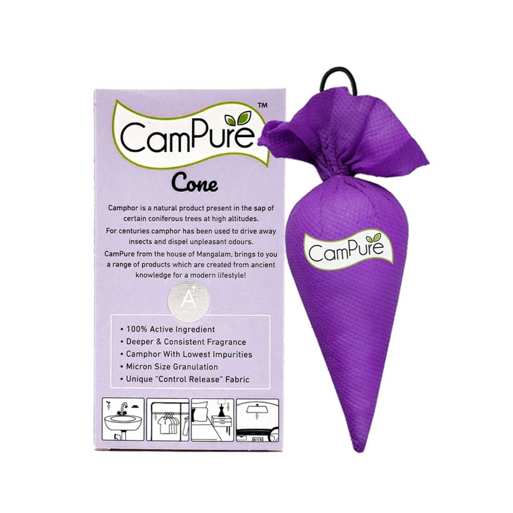 CamPure 100% Organic Camphor Car Freshener Cone - Lavender : 60 g