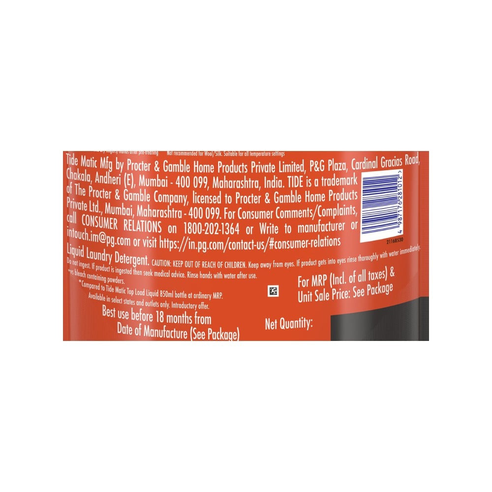 Tide Matic Semi-Auto & Hand Wash Liquid Detergent : 2 ltr