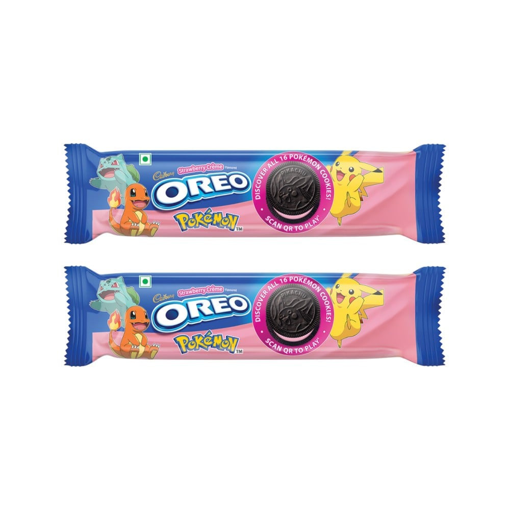 Cadbury Oreo Pokemon Strawberry Flavour Sandwich Cream Biscuits - Pack of 2 : 2 x 113.75 g