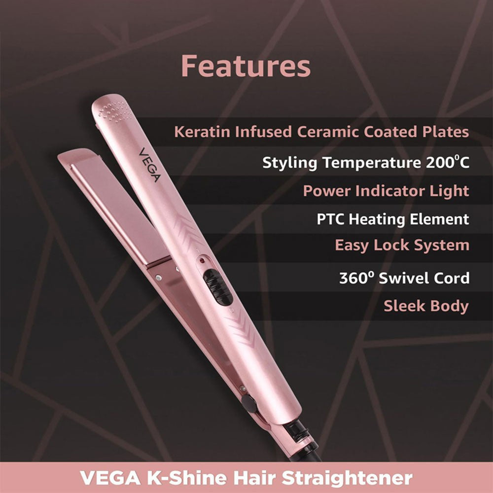 Vega K-Shine Hair Straightener, VHSH-28 (Rose Gold, 20W) : 1 unit