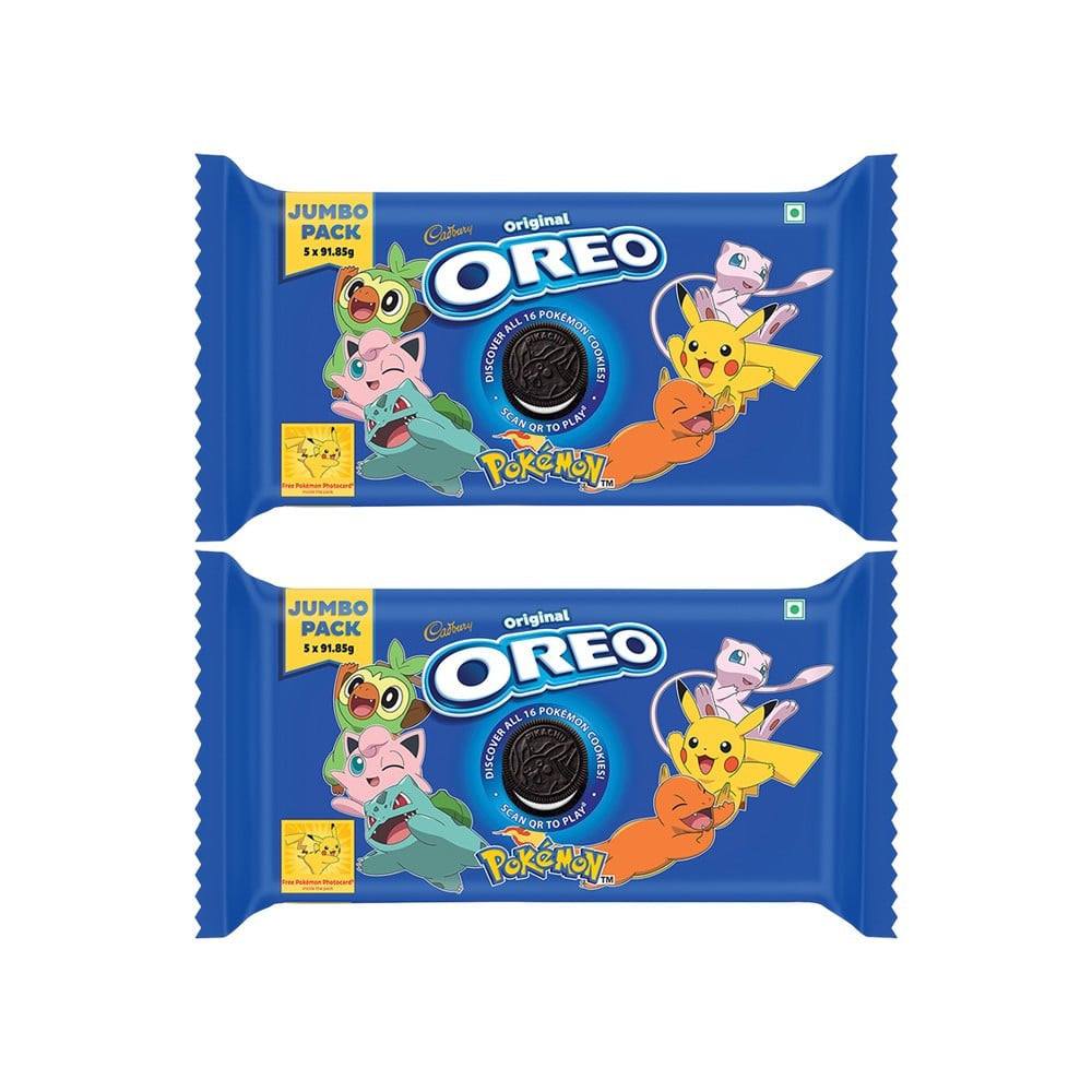 Cadbury Oreo Pokemon Original Vanilla Sandwich Cream Biscuits Jumbo Pack - Pack of 2 : 2 x 481.25 g