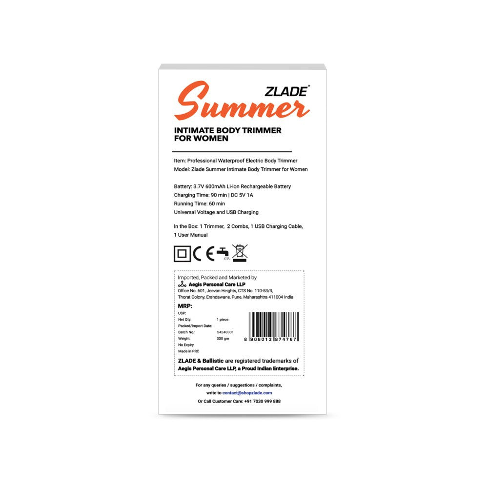 Zlade Summer Waterproof Electric Intimate Female Body Trimmer (Pink, 5W) : 1 unit