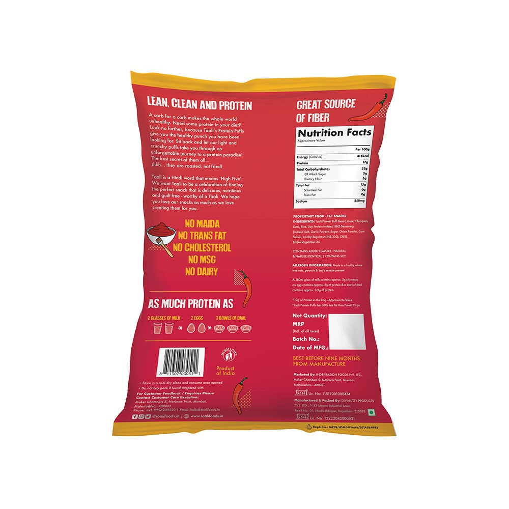 Taali Smoky Barbeque Protein Puffs : 60 g