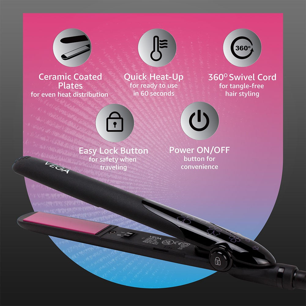 Vega Adore Hair Straightener, VHSH-18 (Black, 35W) : 1 unit