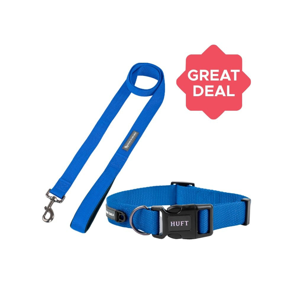 HUFT Dog Leash (Large, Blue) + Basics Dog Collar (Large, Blue) Combo : 1 unit + 1 unit