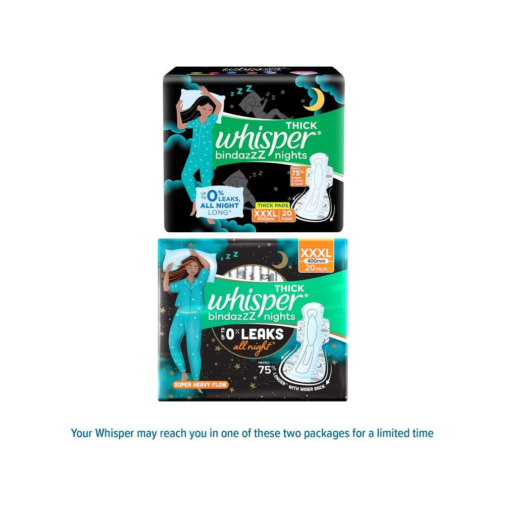 Whisper Bindazzz Nights Sanitary Pads (XXXL) : 20 pieces