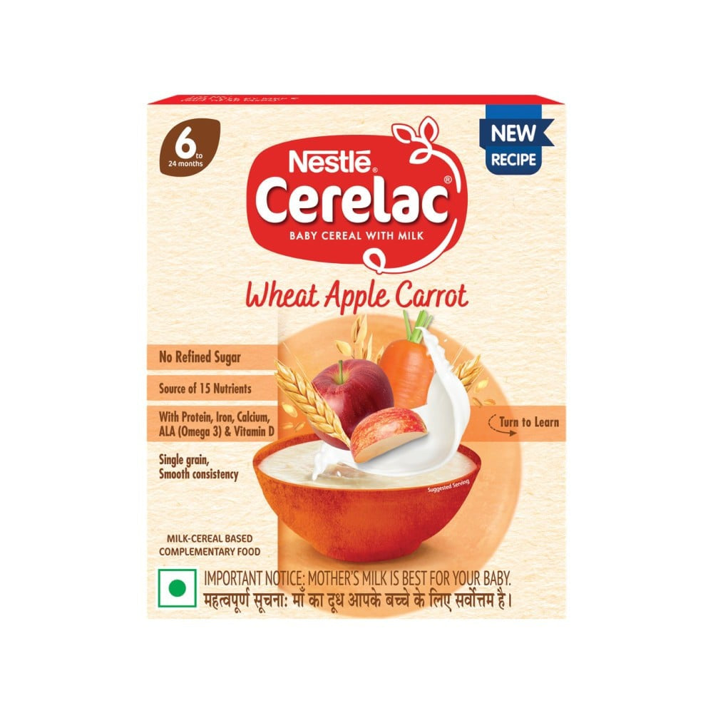 Nestle Cerelac Wheat Apple Carrot Baby Cereal (With No Refined Sugar, 6-24 Months)