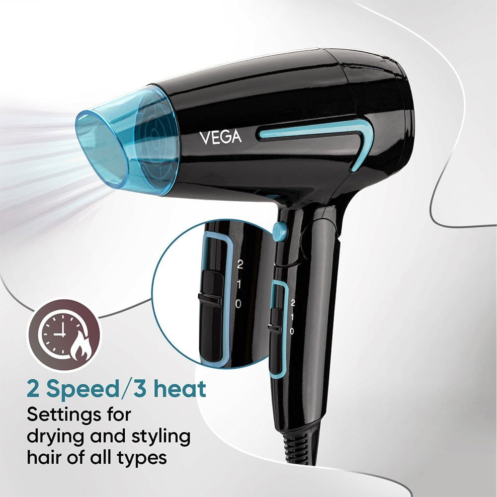 Vega U Style Foldable Hair Dryer, VHDH-24 (Black, 1600W) : 1 unit