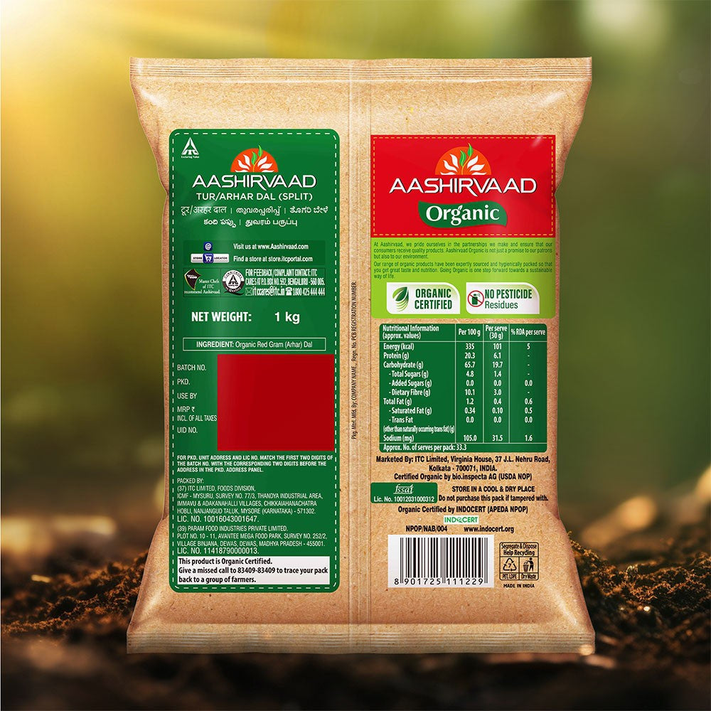 Aashirvaad 100% Organic Arhar Dal /Tur Dal : 1 kg