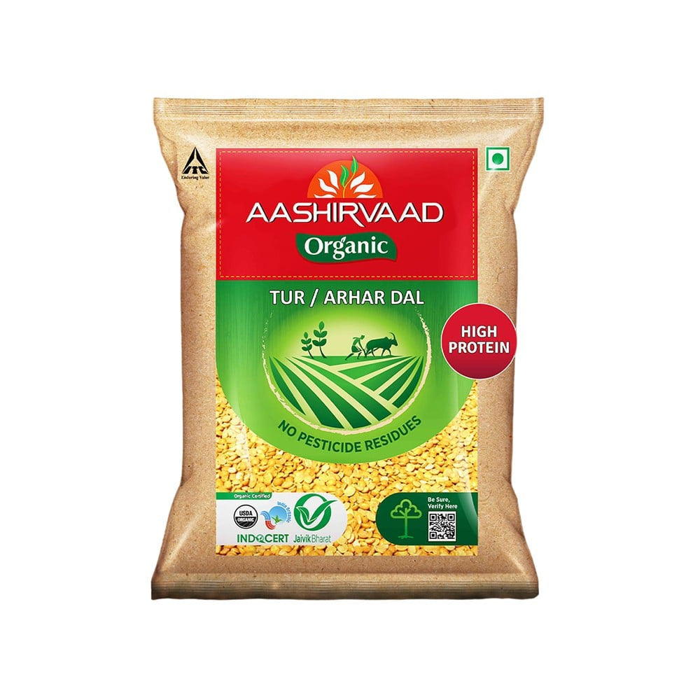 Aashirvaad 100% Organic Arhar Dal /Tur Packet : 500 g