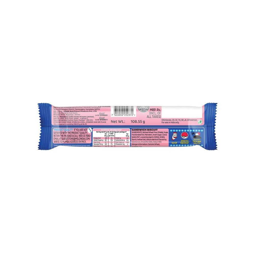 Cadbury Oreo Pokemon Strawberry Flavour Sandwich Cream Biscuits - Pack of 3 : 3 x 113.75 g