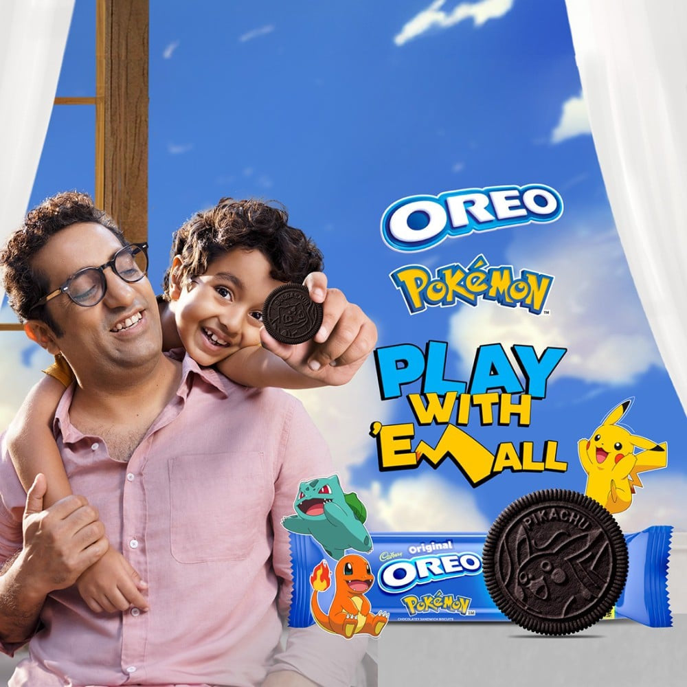 Cadbury Oreo Pokemon Strawberry Flavour Sandwich Cream Biscuits : 113.75 g