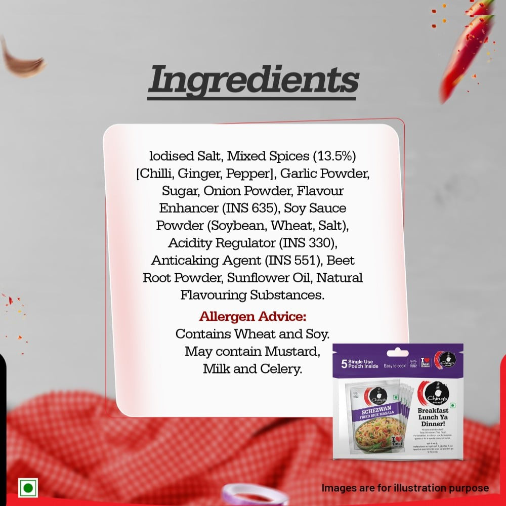 Ching's Secret Schezwan Fried Rice Masala Instant Mix - 5 Single Use Pouches : 5 x 20 g