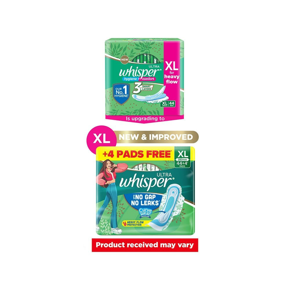 Whisper Ultra Upto No Gap No Leaks Sanitary Pads (XL, 44 pieces)