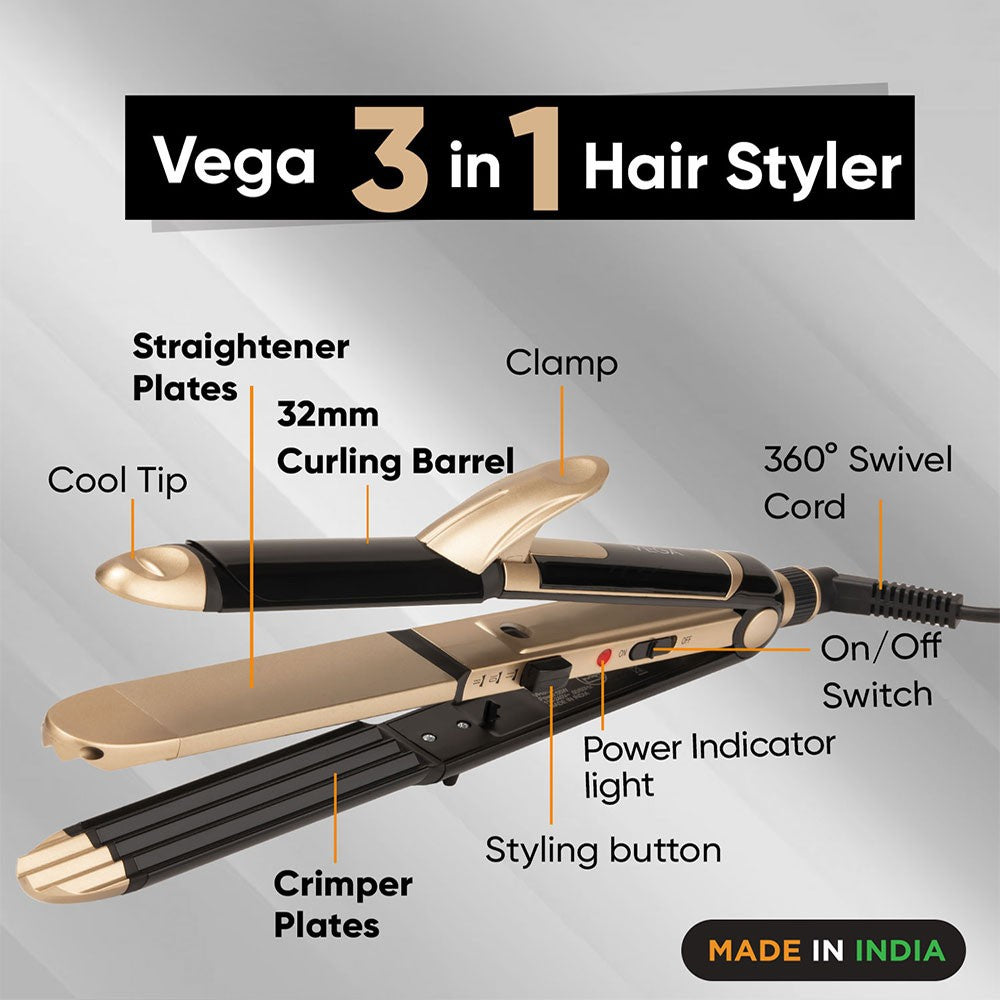 Vega 3-In-1 Hair Styler, VHSCC-01 (Black, 55W) : 1 unit