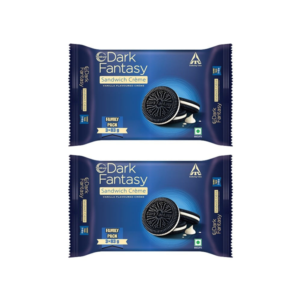 Sunfeast Dark Fantasy Vanilla Sandwich Cream Biscuits 3 x 83 g - Pack of 2