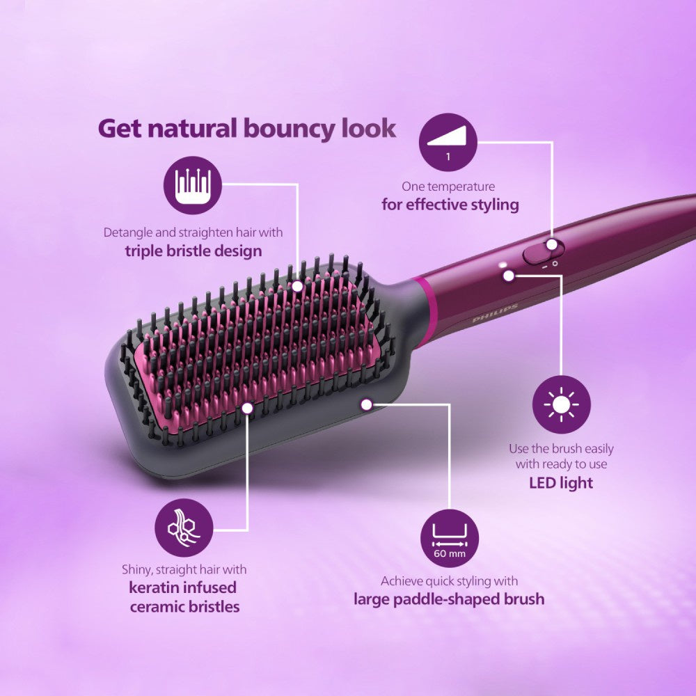 Philips BHH730/00 Heated Hair Straightener Brush (Black & Pink) : 1 unit