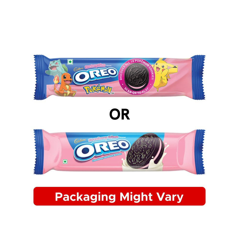 Cadbury Oreo Pokemon Strawberry Flavour Sandwich Cream Biscuits - Pack of 3 : 3 x 113.75 g